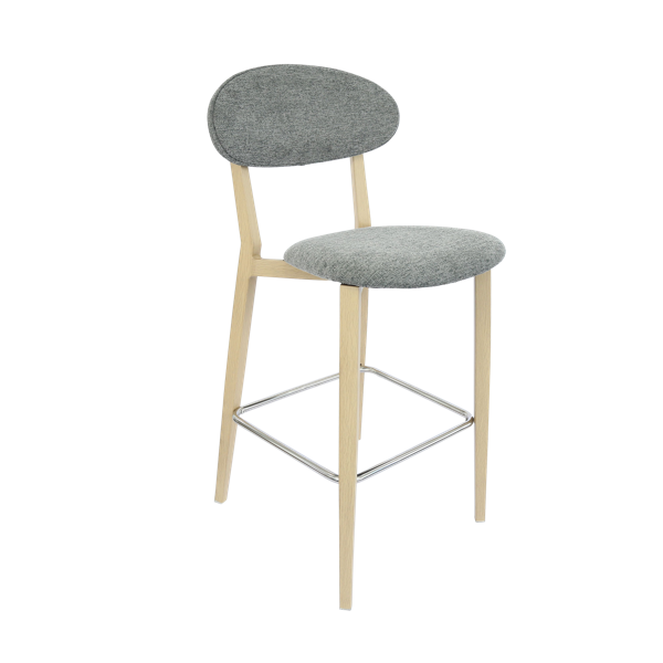 Durafurn Atlanta Barstool - Narrow Backrest - Oak Frame/ Grey Fabric Seat & Backrest
