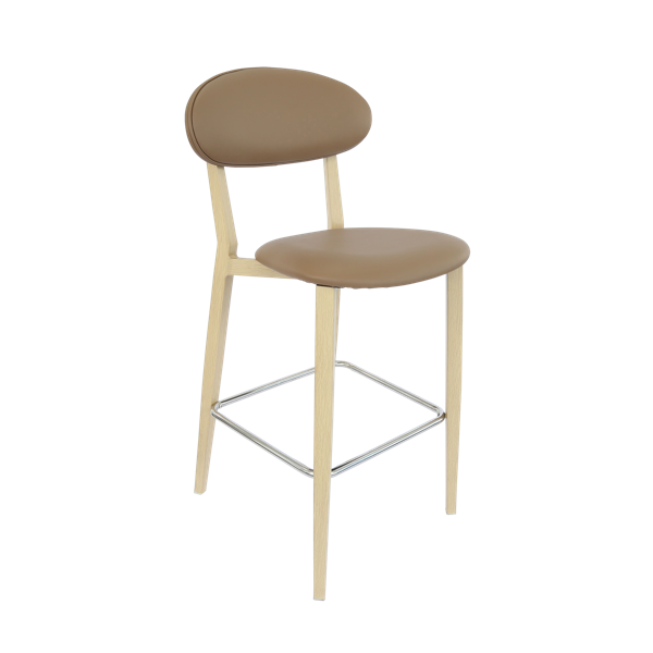 Durafurn Atlanta Barstool - Narrow Backrest - Oak Frame/Taupe Vinyl Seat & Backrest