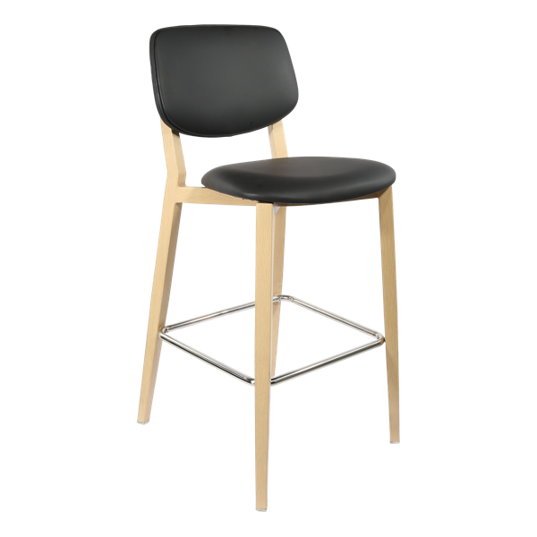 Durafurn Atlanta Barstool - large Backrest - Oak Frame/Black Vinyl Seat & Backrest