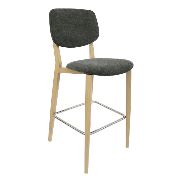 Durafurn Atlanta Barstool - large Backrest - Oak Frame/Dark Grey Fabric Seat & Backrest