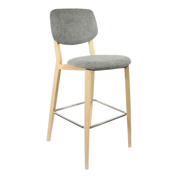 Durafurn Atlanta Barstool - large Backrest - Oak Frame/ Grey Fabric Seat & Backrest