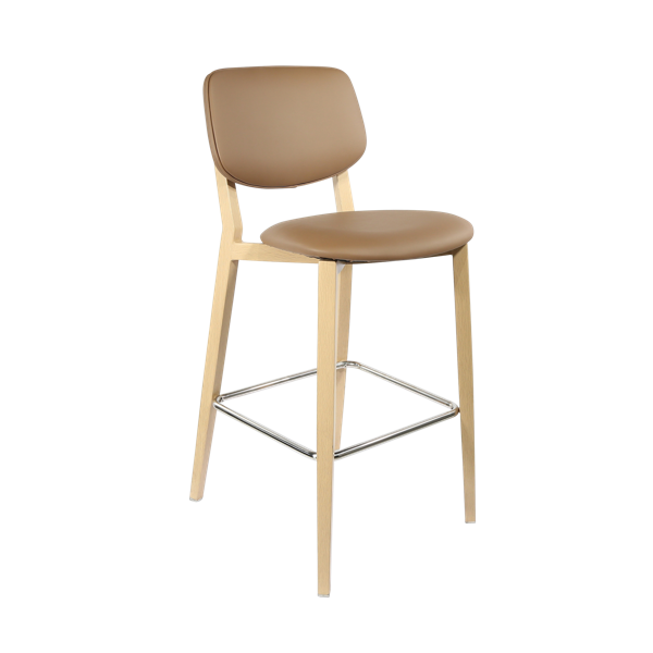 Durafurn Atlanta Barstool - large Backrest - Oak Frame/Taupe Vinyl Seat & Backrest