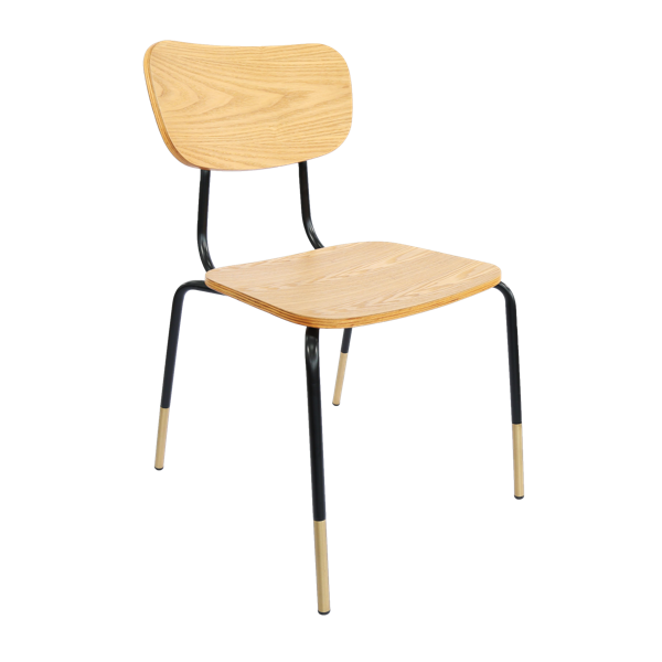 Durafurn Tiramisu Chair - Black Frame with Brass Tip / Oak Ply