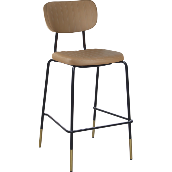 Durafurn Tiramisu Barstool - Black Frame with Brass Tip / Taupe Vinyl