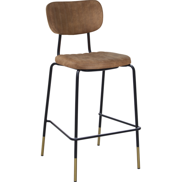 Durafurn Tiramisu Barstool - Black Frame with Brass Tip /  Mocha Fabric