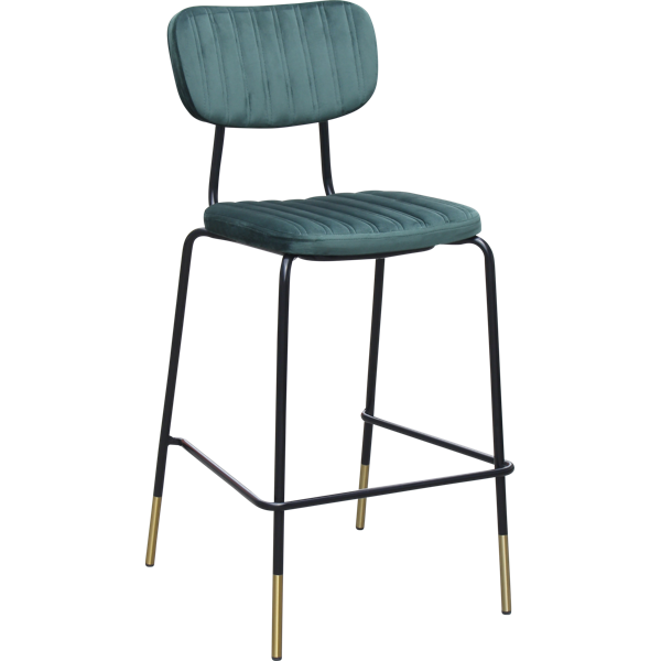 Durafurn Tiramisu Barstool - Black Frame with Brass Tip /  Forest Green Velvet