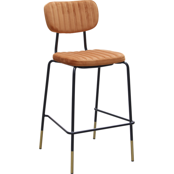Durafurn Tiramisu Barstool - Black Frame with Brass Tip/  Burnt Orange Velvet