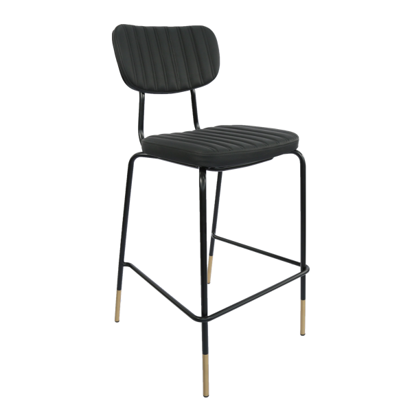 Durafurn Tiramisu Barstool - Black Frame with Brass Tip / Black Vinyl