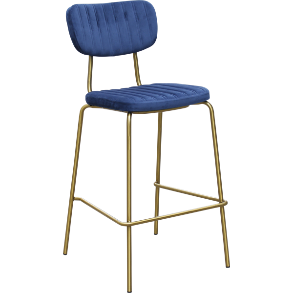 Durafurn Tiramisu Barstool - Brass Frame /  Denim Velvet