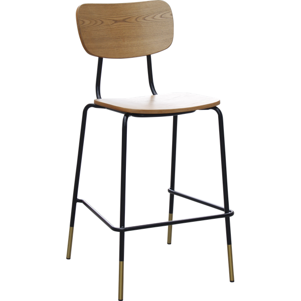 Durafurn Tiramisu Barstool - Black Frame with Brass Tip / Ply