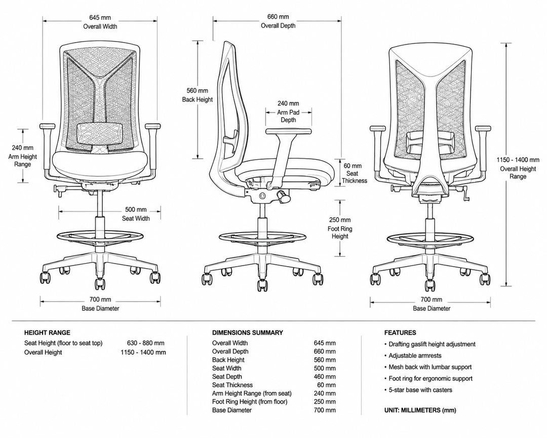 Technic Drafting Ergonomic Mesh Office Chair