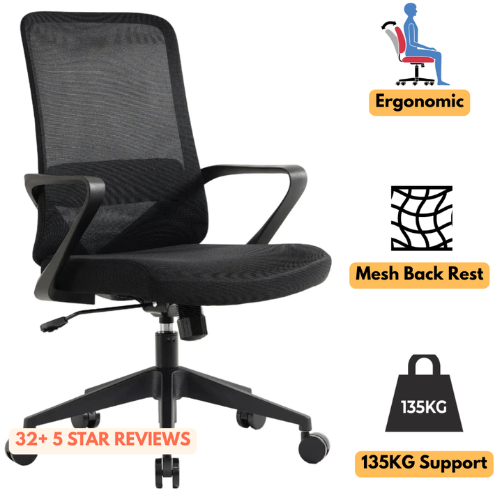 Luna Ergonomic Mesh Gaslift Office Chair Black