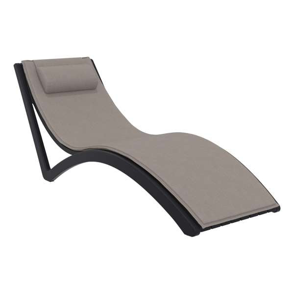 Siesta Slim Sun Lounger - Black with Light Brown Cushion and Pillow