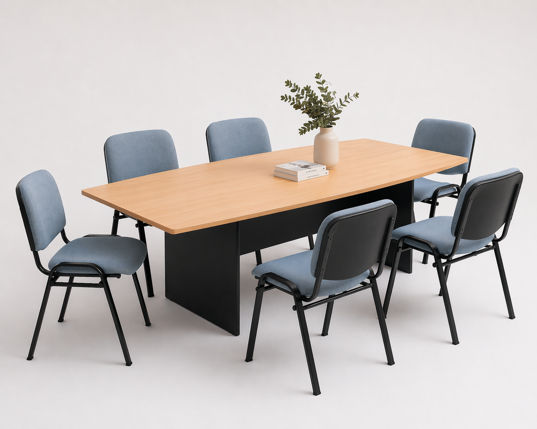 Commercial Boardroom Table + 6 x Conference Chair Grey Bundle Set